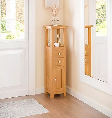 Slim Oak Corner Cupboard| Small Wooden Bathroom Cabinet /Tower | Bedside Table • £106.99