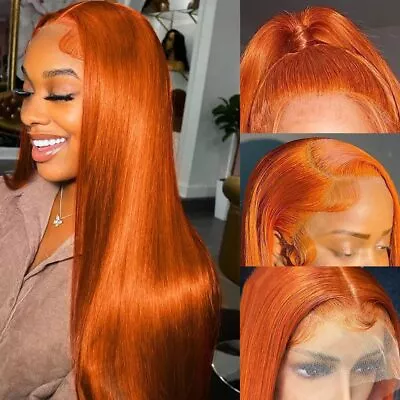 Orange Ginger Lace Front Wigs Human Hair Straight 13X4 HD Lace Frontal Wigs • $99.13