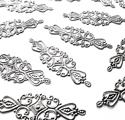 15 Ornate Filigree Embellishments Shape Decoration 65mm Silver Tone Metal Craft • £2.24