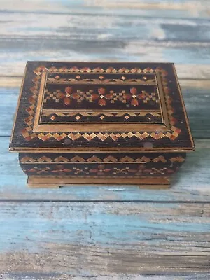 Vintage Russian Folk Art Wood Trinket Jewelry Box • $26