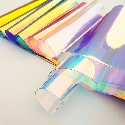 Iridescent Holographic Clear Transparent PVC Fabric Vinyl Material Bow Craft Bag • £1.91