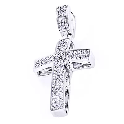 1/2 Ct Simulated Round Diamond Men's Cross Pendant 14K White Gold Plated Silver • $200.39