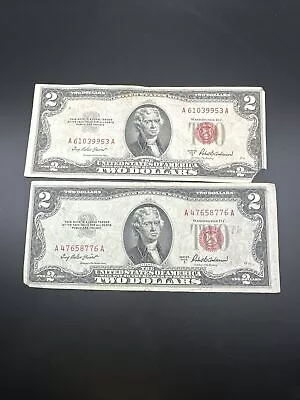 (2) - 1953 $2 Dollar Bill Red Seal Note - Two Dollars - D307 • $10.99