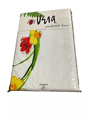 Vtg VERA Signed Paints Table Linens Floral Daffodils Colorful  Round Tablecloth • $60.77