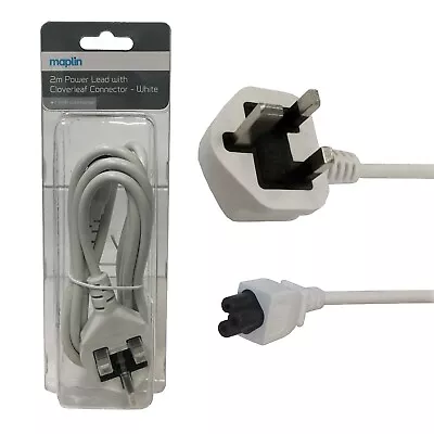 Maplin Power Cable With Cloverleaf Connector For Laptops Power Supply 2m White • £5.99