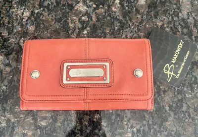 Vintage? B Makowsky Leather Wallet Clutch Orange Tri-fold Leopard Purse • $50