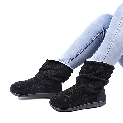 Womens Slippers Ladies Memory Foam Fur Thermal Dunlop Ankle Boots Warm Shoe Size • £15.99