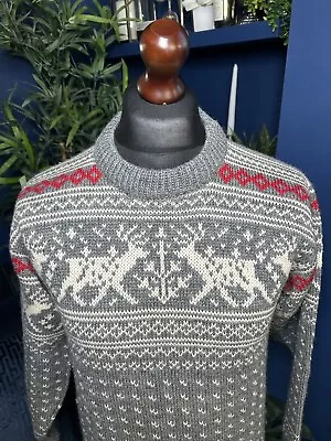 Dale Of Norway Small Mens Grey Nordic Ski Fairisle Pure Wool Vintage • £62.99