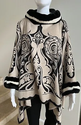 NWOT ETRO Cashmere Rabbit Fur Trim Shawl Cape Wrap Poncho  • $795