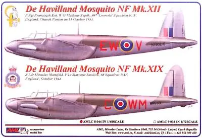 AML Models Decals 1/48 DE HAVILLAND MOSQUITO NF.Mk.XII And NF.Mk.XIX • $6.99