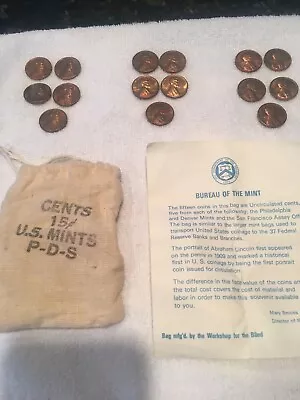 Uncirculated P-D-S 1973 Pennies (5 Each) With Bag And Note From Denver Mint • $20