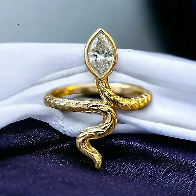 Vintage 14k Yellow Gold Marquise Shape GIA Certified Diamond Snake Ring • $1499