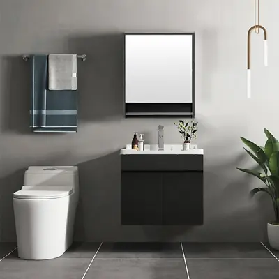 £249.97 • Buy Black Bathroom Furniture Plywood Vanity Unit Mirror Cabinet Basin Included 600mm