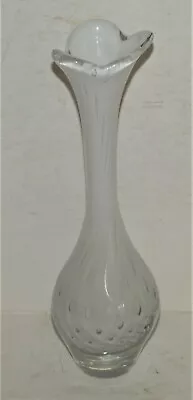 Handblown Bud Vase White/Clear Art Glass Controlled Bubbles Italy 10  • $24.95