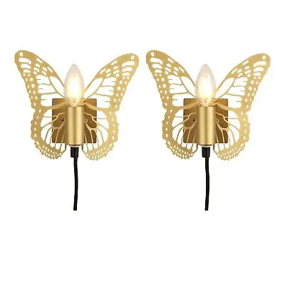 Set Of 2 Gold Butterfly Plug In Wall Lights Reading Bedside Lamps Cable Plug • £14.99