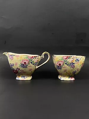 Royal Winton Grimwades Welbeck Yellow Chintz Creamer And Open Sugar Bowl 1995 • $54.95