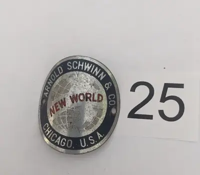 Antique Vintage Bicycle ? Motorcycle ? Head Badge Schwinn New World 1.5  Lot #25 • $24.99