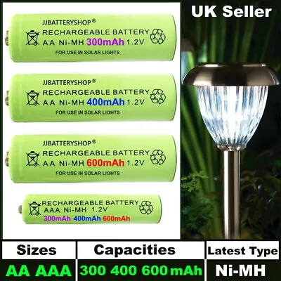 AA & AAA Rechargeable Solar Light Batteries 600mAh 400mAh 300mAh NiMH 1.2V UK • £13.95