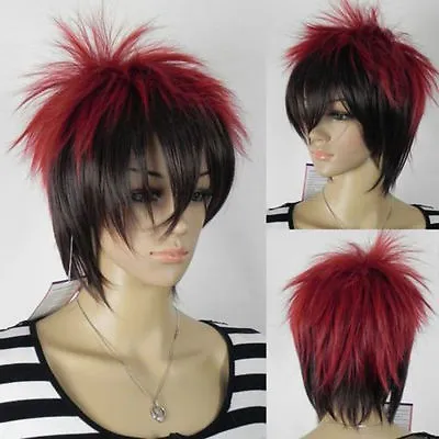Fashion Red Black Mix Multicolor Straight Unisex Cosplay Full Wig • $14.98