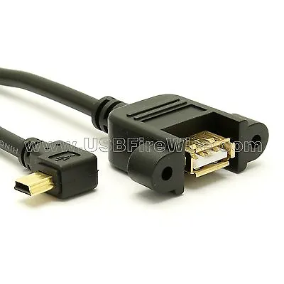 USB 2.0 Left Angle Mini-B To A Female Extension Cable - Panel Mount • $15.35