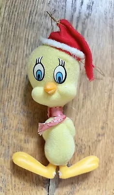 Vintage Looney Tunes Christmas Ornament Tweety Bird In Santa Claus Hat Flocked • $18