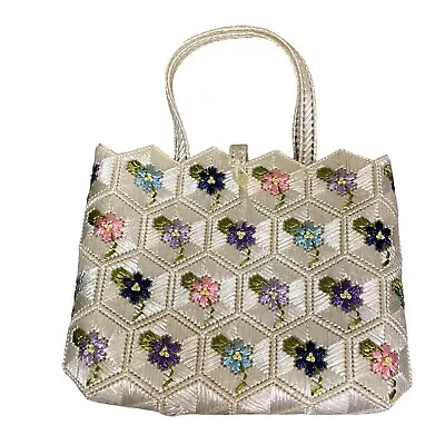 Vintage 60’s Raffia Floral Tote Bag Purse • $23.99