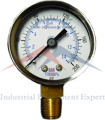 $6.99 • Buy NEW Pressure Gauge WOG Air Compressor Hydraulic 2  Face 0-200 Lower Mnt 1/4  NPT