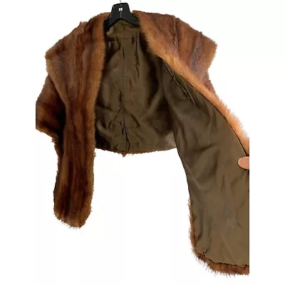Vintage Brown Genuine Mink Fur Wrap Shawl Fur Stole Cozy Layer Jacket  EUC 6867 • $149