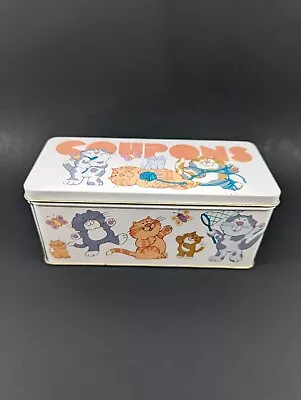 Vtg 1980's Hallmark Enesco Coupon Recipe Tin Box Playful Cats W/ Paper Dividers • $11.99