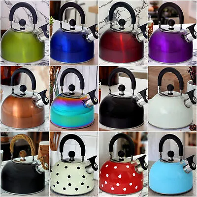 Whistling Kettle Stainless Steel Gas Electric Induction Hobs Choice - 12 Colours • £9.28