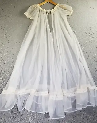 TOSCA Sheer Chiffon Long Gown Peignoir Lace Babydoll Large L White 60's Vintage • $149.88