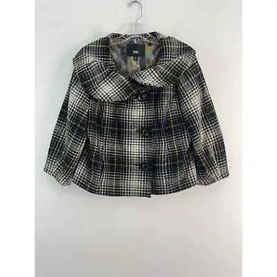 Mossimo Gray Black Tartan Plaid Button Down Pea Coat Womens Size L • $20