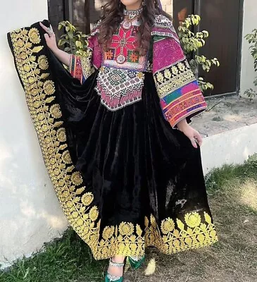 Afghan Antique Dress - Handmade Traditional Afghani Dress - Afghan Black Dress • $280