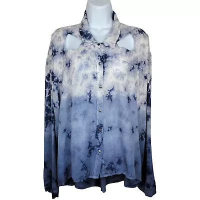 Mono B Tie Dye Ombre Blue Cut Out High Low Shirt  • $17.14