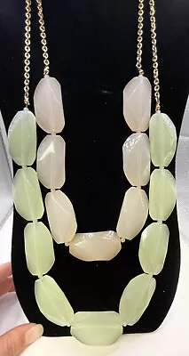 Vintage Double Strand Green Pink Chunky Bead Necklace Large Translucent 18” • $12.99