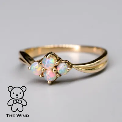 Australian Opal Sakura Cherry Blossom Flower Engagement Ring 14K Yellow Gold • $311.19