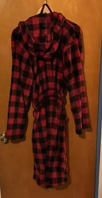 Fleece Robe Mens Medium Large Hoodie Red Plaid • $29
