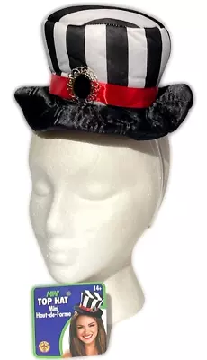 MINI CIRCUS TOP HAT HEADBAND Adult Costume Black White Stripes Jewel Cap Clown S • $15.89