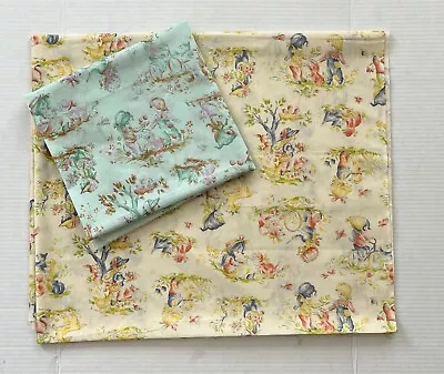 Vintage Fabric Kids Nature Playing Animals Retro Yellow 2 Yards Green 1 Yard • $30