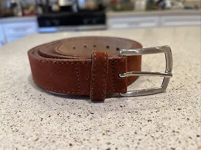 Men's Chili Red Brown Suede Belt Leather Lined Sz 38 To 34 • $13.90