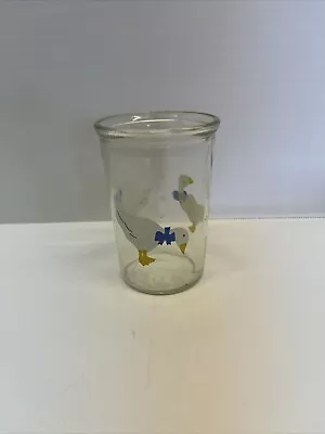 Vintage Glass Jelly Jar Country White Goose Big Blue Bow Water/Juice Collectable • $12.95