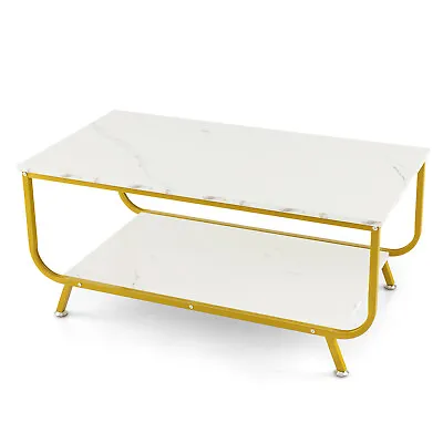 2-Tier Modern Marble Coffee Table Coffee Table W/ Storage Shelf For Living Room • $74