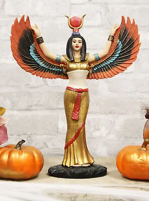 Colorful Egyptian Goddess Isis Ra With Open Wings On Gold Robe Statue 12  Tall • $50.99