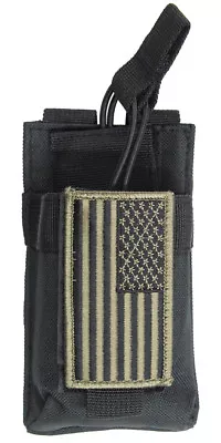 BLACK MOLLE Radio Pouch + USA FLAG Patch For BAOFENG BTECH YAESU ICOM MOTOROLA • $18.95