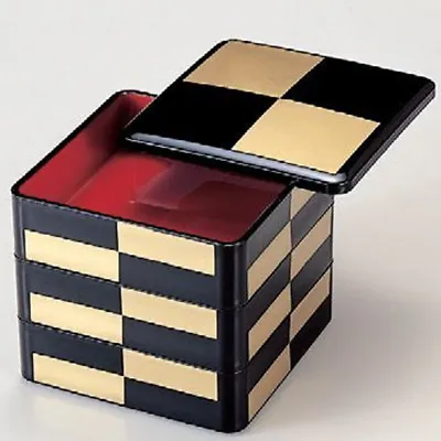 Bento Lunch Box Jubako Bento Box Black And Gold Thick Type: Lacquer Ware • $109.64