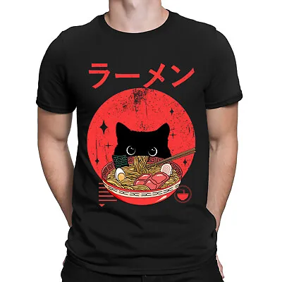 Cat Ramen Anime Japanese Kitten Eating Noodles Funny Mens Womens T-Shirts Top#D • £9.99