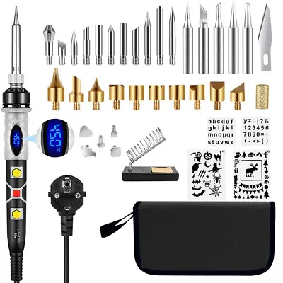 $27.99 • Buy Wood Burning Kit 80W Pyrography Pen Stencils Adjustable Temp Soldering Iron Gun