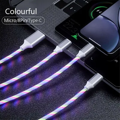 3 In 1 Multi USB Cable Fast Charger Type C 1.2m Lead For IOS/ Samsung/ Huawei • £3.58