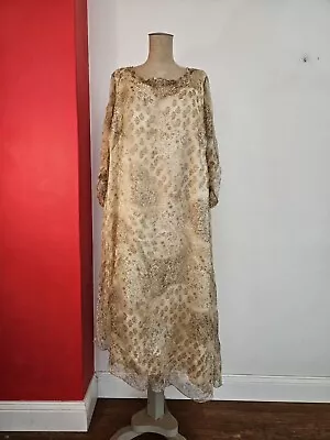 Vintage Silk Chiffon Dress Gold Ornaments Size XL-XXL • $79