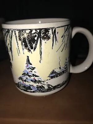 Charpente Snow Mug Michel & Co VG Winter Snow Scene Dad Bringing Tree Home • $3